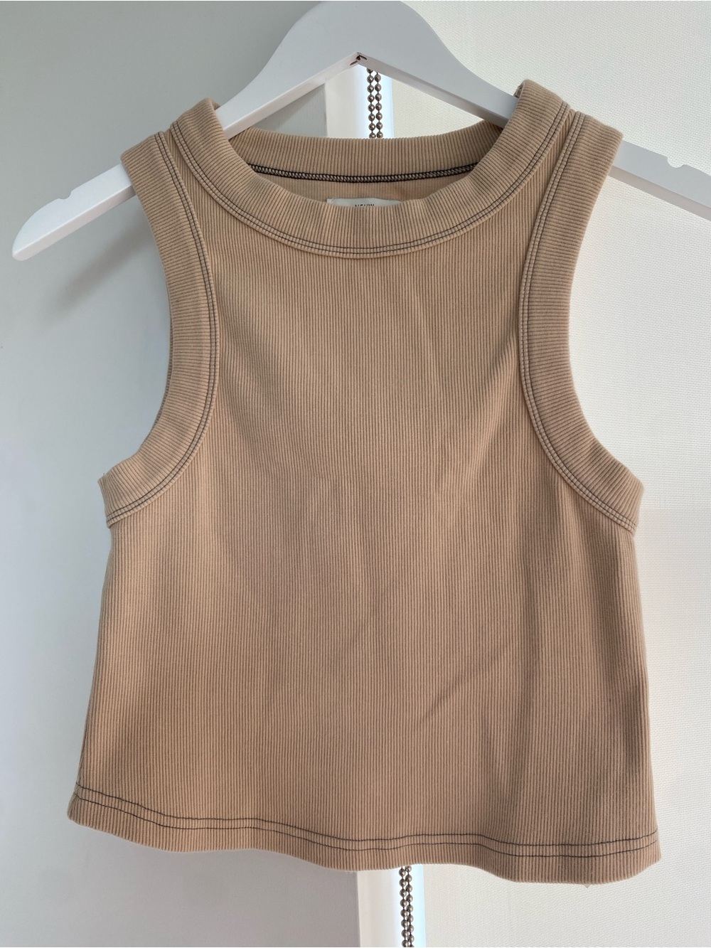 Neuw Jonesey Recut Cropped Ribbed Singlet Tank Top in Creamy Beige Size Medium